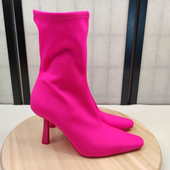 Steve Madden Vakay Pointed Toe Stiletto Sock Booties Hot Pink Women US 9M - Picture 2 of 13